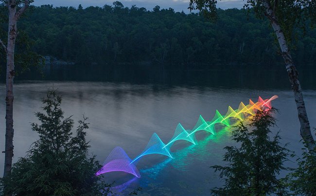 Chuyển động của những người chèo thuyền kayak trên sông cùng hệ thống đèn LED