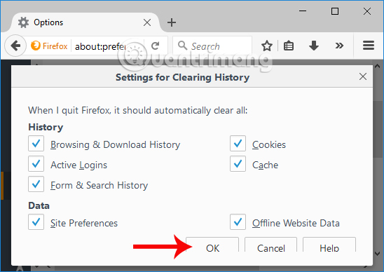 Xóa dữ liệu duyệt web Firefox