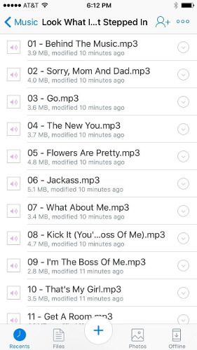 Thư viện nhạc trên ứng dụng Dropbox