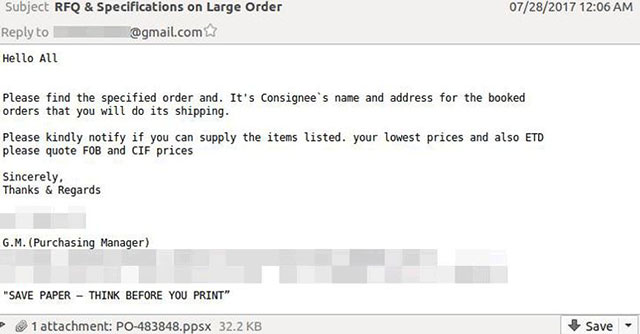 Email giả mạo với nội dung cung cấp thông tin về đơn hàng