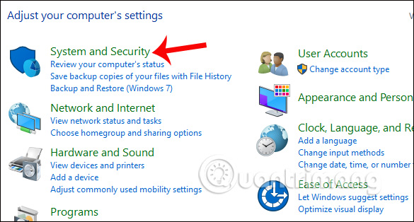 Nhấn chọn System and Security