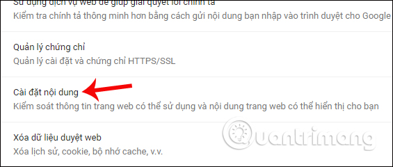 Cài đặt nội dung trên Chrome