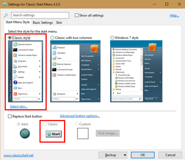 Menu Start cổ điển