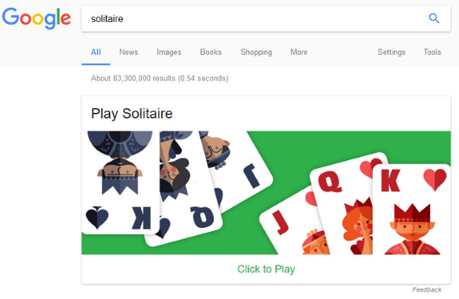 Chơi Solitaire trên trang tìm kiếm Google