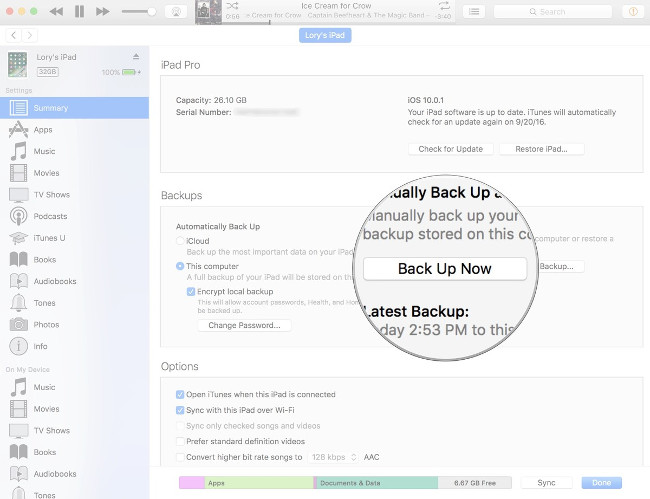 Sao lưu dữ liệu bằng iTunes thủ công