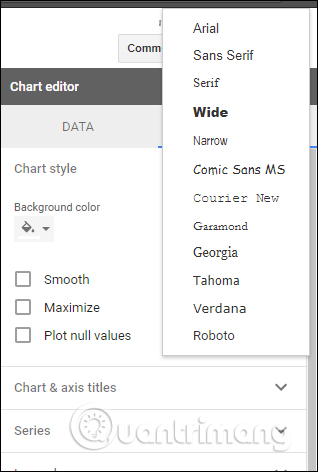 Thay đổi font chữ biểu đồ