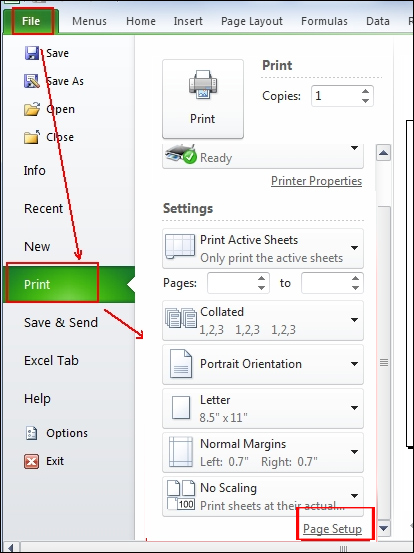 Nhấn chọn Page Setup