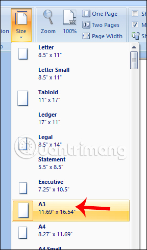 Chọn khổ giấy A3