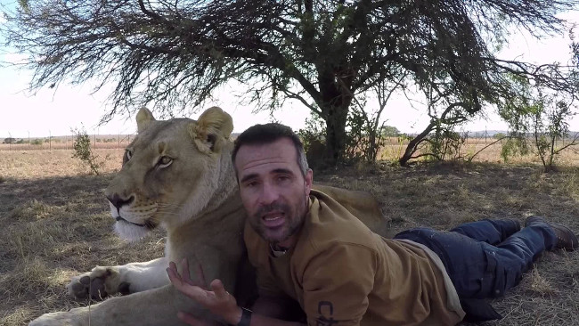 Kevin Richardson có thể giao tiếp bằng ngôn ngữ không lời với chị em sư tử Meg và Amy