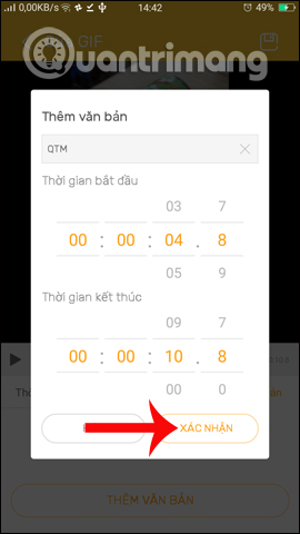Nhập thời gian bắt đầu và kết thúc