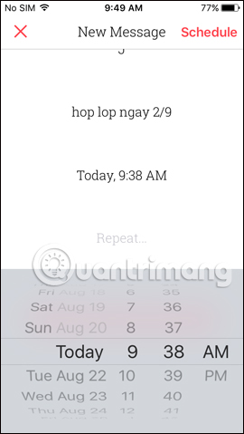 Lên lịch hẹn nhắc gửi tin nhắn 