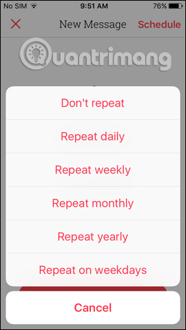 Đặt lịch nhắc lại báo gửi tin 