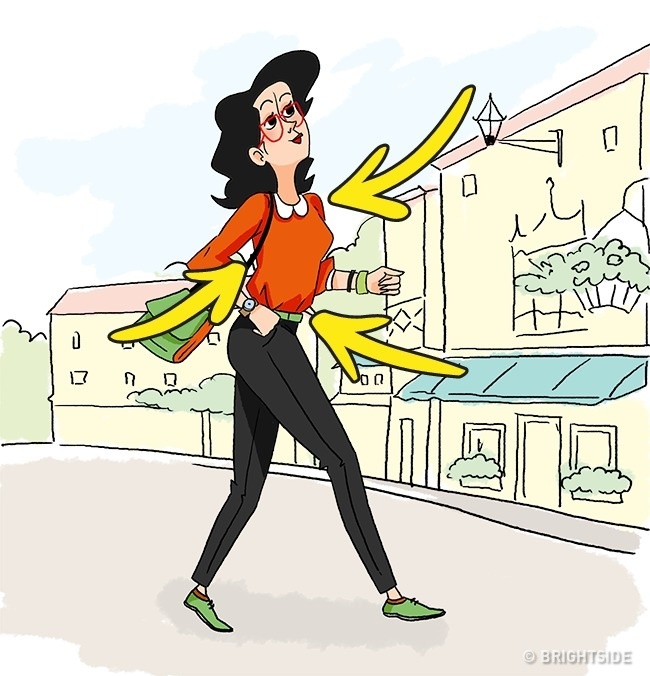 Khi đi bộ, tư thế chuẩn nhất là ngực - vai phải thẳng, không chúi người về phía trước hoặc không ngửa người nhiều về phía sau