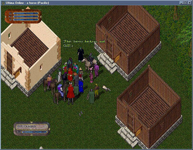 Nhân vật của Manfred (mặc áo tím) trên Ultimate Online sau khi anh trộm 1 ngôi nhà