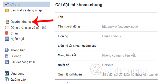Cài đặt  riêng tư trên Facebook