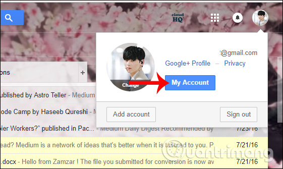 Nhấn chọn avatar Gmail