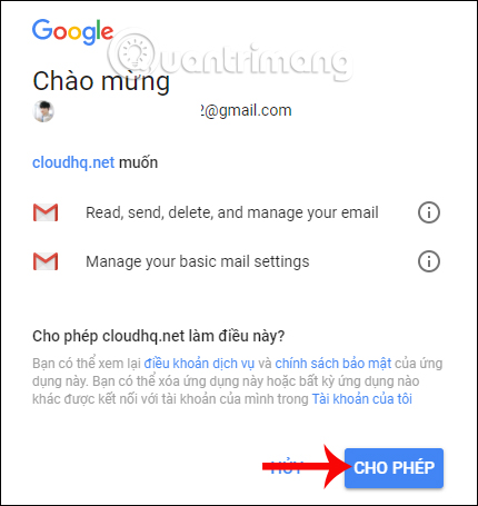 CloudHQ truy cập quyền Gmail