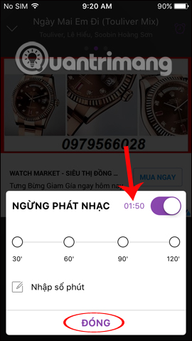 Thời gian lên lịch tắt nhạc