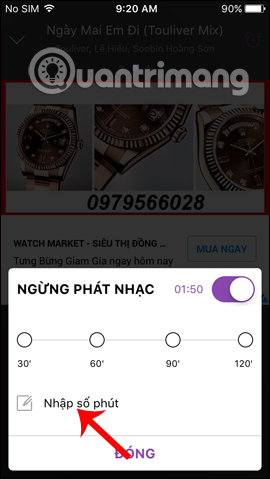 Nhập số phút phát nhạc