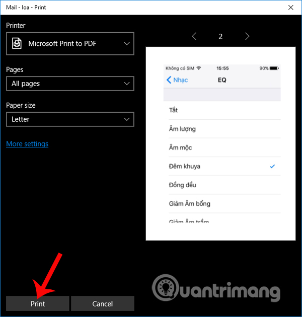 Nhấn chọn nút Print