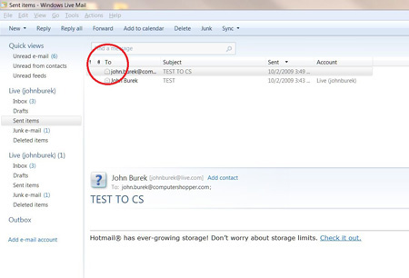 Mục To trong Sent items