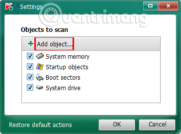 Chọn khu vực quét bằng Kaspersky Virus Removal Tool