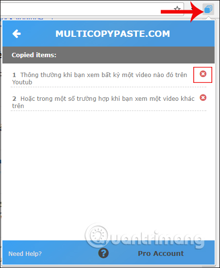 Danh sách dữ liệu sao chép