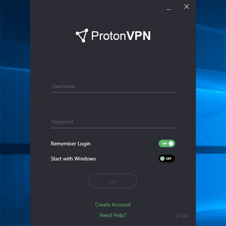 Tài khoản của phần mềm ProtonVPN khi mới tải về
