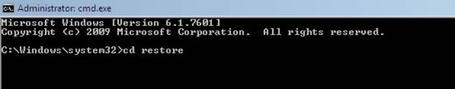 Nhập lệnh cd restore trong Command Prompt