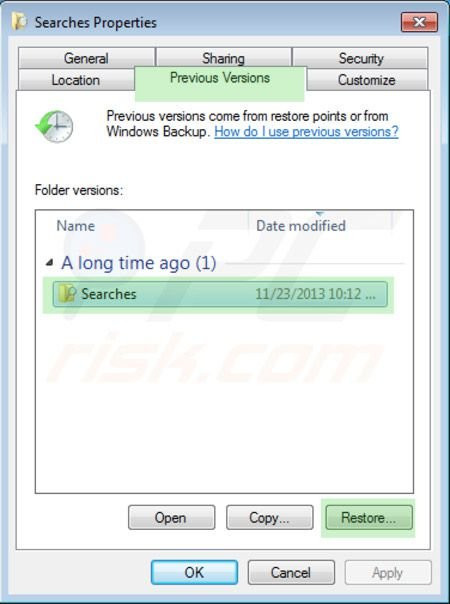 Chọn thời điểm khôi phục tập tin