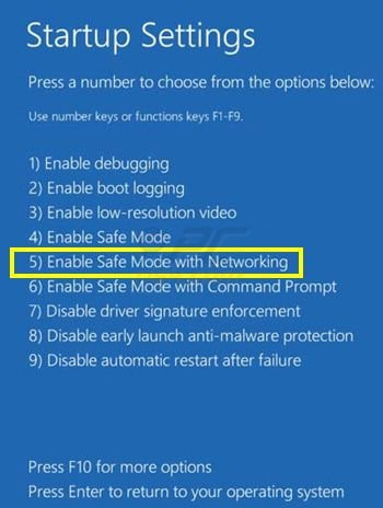 Bật chế độ Safe Mode with Networking 