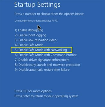 Bật chế độ Safe Mode with Networking trong Windows 10