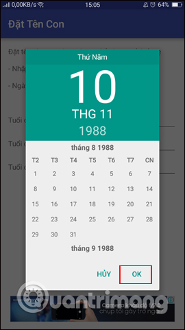 Chọn ngày tháng sinh của bố