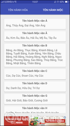 Đặt tên theo Hành Mộc 