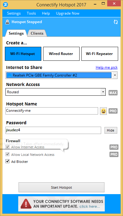 Giao diện Connectify Hotspot 