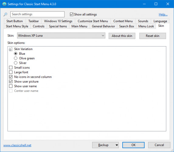 Tùy chọn Skin cho giao diện