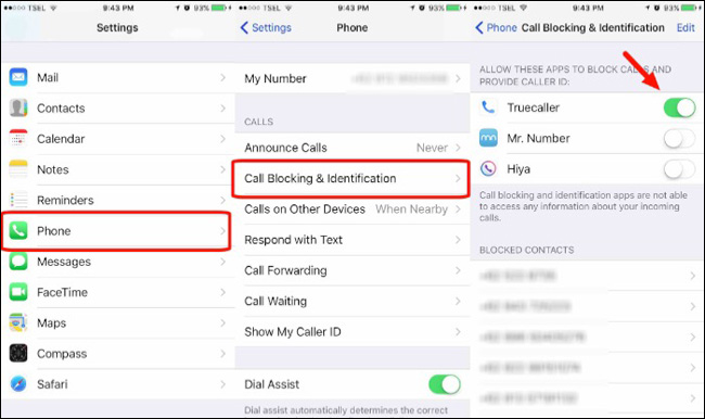 Settings -> Phone -> Call Blocking & Identification > kích hoạt ứng dụng vừa tải
