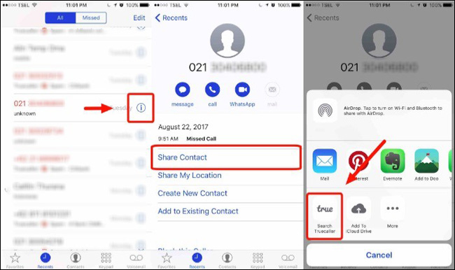 Share Contact > Truecaller