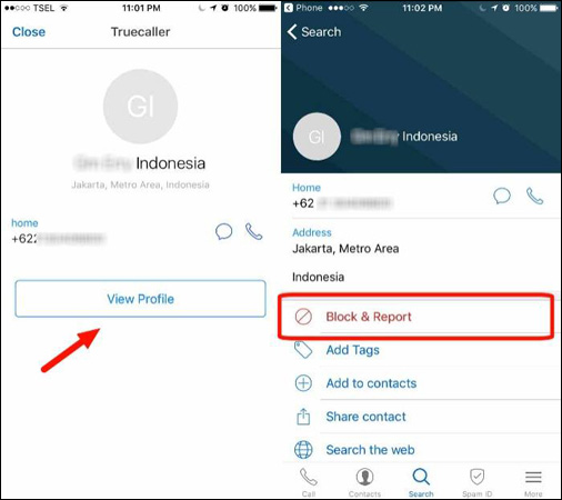 View Profile > Block & Report