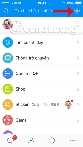 Nhấn chọn biểu tượng bánh răng cưa
