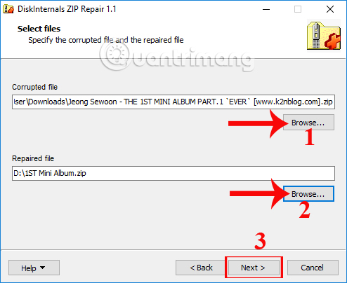 Chọn file zip cần sửa