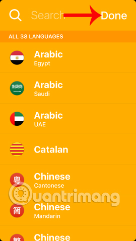 Chọn ngôn ngữ trong danh sách