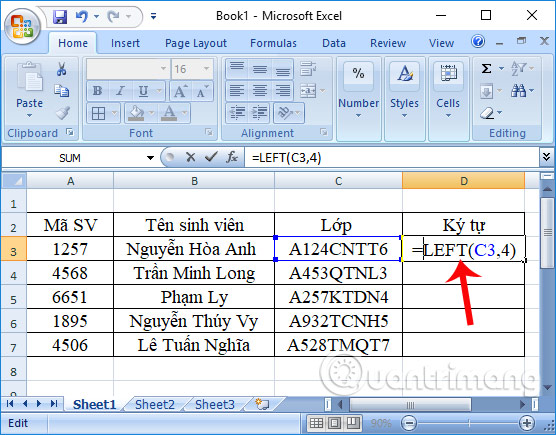 Hàm LEFT trên Excel