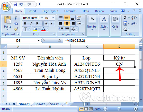 Cách sử dụng hàm MID lấy chuỗi ký tự trong Excel window vn window vn