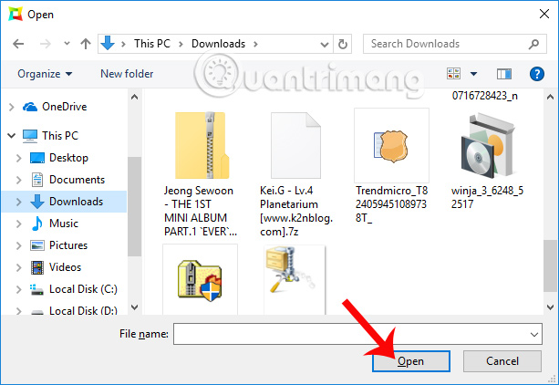 Chọn tập tin muốn kiểm tra