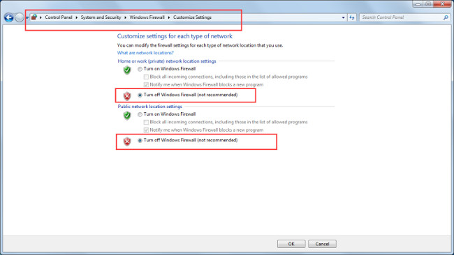 Tắt tường lửa trong Control Panel