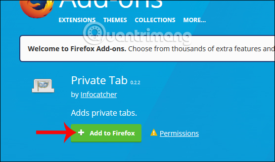 Cài đặt tiện ích Private Tab