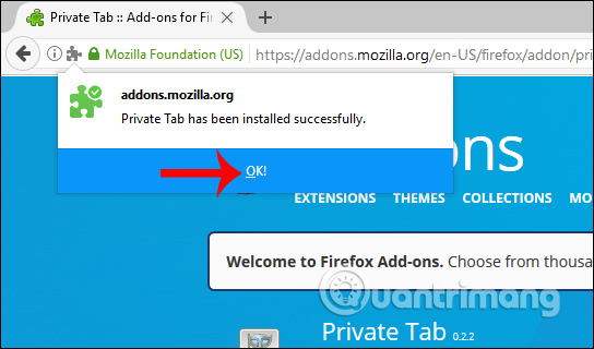 Thông báo cài đặt tiện ích