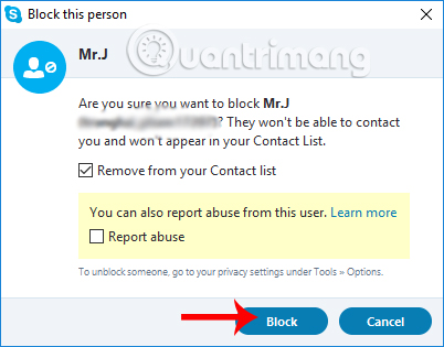 Xác nhận chặn tài khoản Skype 