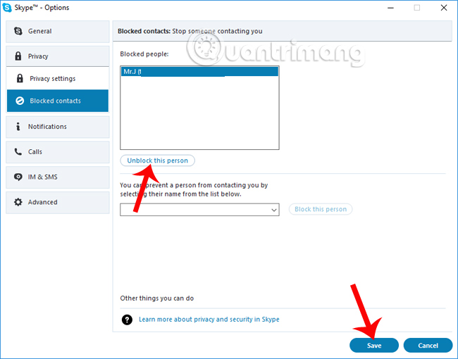 Quản lý chặn tài khoản Skype 
